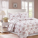 Cozy Line Home Fashions 100% Cotton Quilt Bedding Set, Pink Floral Reversible Coverlet Bedspread (Vintage Rose, King - 3 Piece)