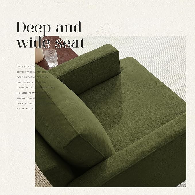 Mid-Century Accent Chair,Modern Linen Fabric Armchair for Living Room,Comfy Upholstered Reading Accent Chairs for Bedroom,Single Sofa Chair with Wood Legs (Green, 2 Pack)