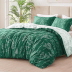 Love's cabin Emerald Full Comforter Set - Full Size Comforter Set, 3 Pieces Cute Floral Bedding Sets for All Seasons,1 Soft Reversible Botanical Flowers Comforter and 2 Pillow Shams