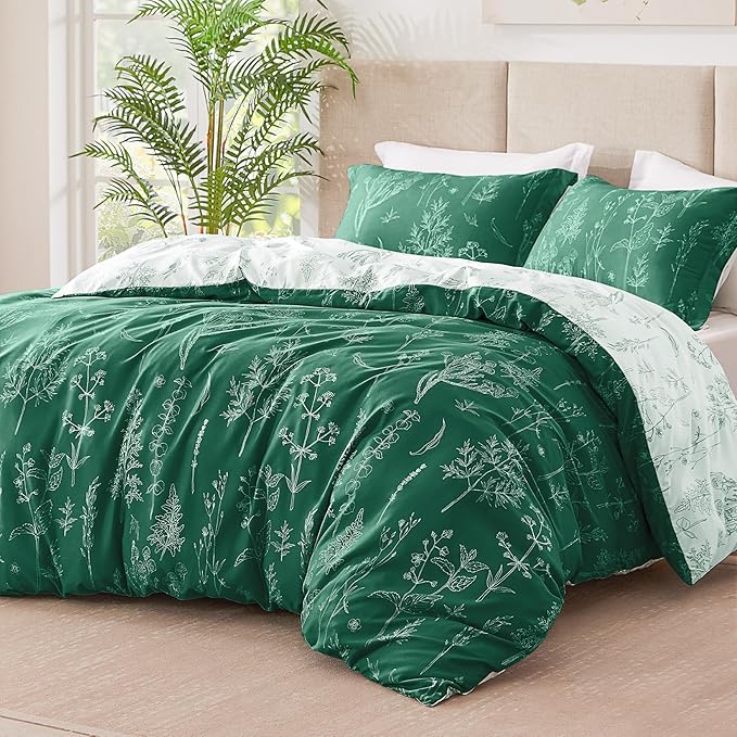 Love's cabin Emerald Twin Comforter Set - Twin XL Size Comforter Set Dorm Bedding, 2 Pieces Cute Floral Bedding, Soft Reversible Flowers Comforter, 1 Comforter & 1 Pillow Sham