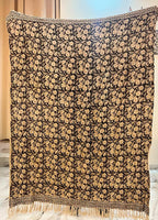 Handmade Cotton Throw Blanket 48x70 Inches | Black & Beige Floral Block Print Decorative Sofa Throw with Tassels | Large Lightweight Cotton Bedspread for Living Room, Couch, or Bedroom