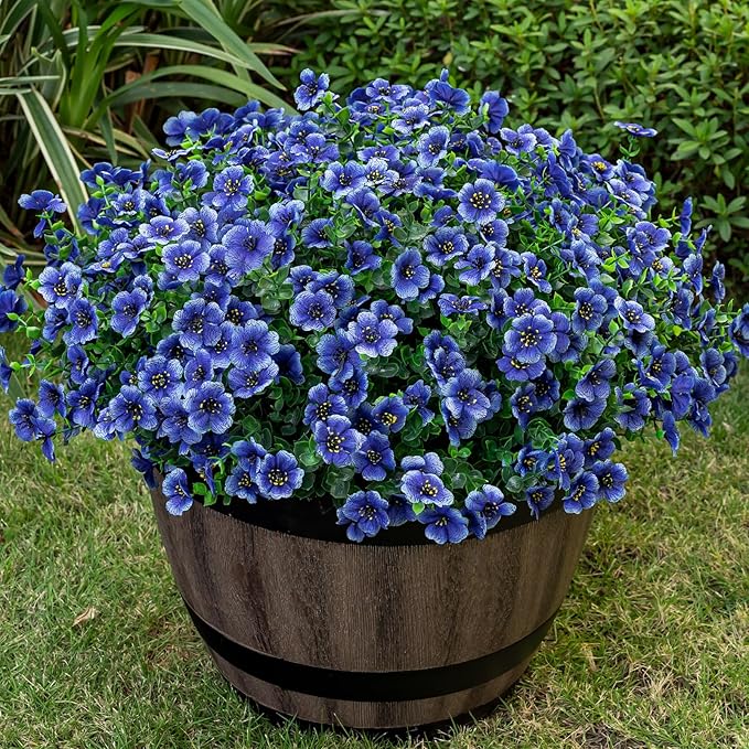 20 Bundles Artificial Flowers for Outdoor Fake Plants for Spring Decoration,Faux Eucalyptus Flowers for Planter UV Resistant Lifelike for Home Porch Garden（Blue）