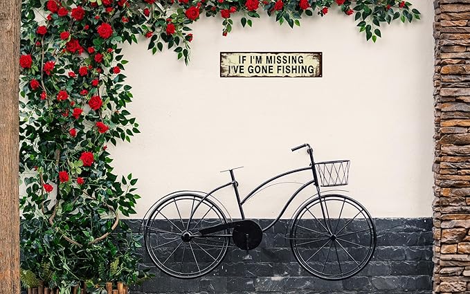 Vintage Tin Sign Retro Metal Funny If I'm Missing I've Gone Fishing Signs for Home Decor Stylish Wall Art Plaques Gift for Home Door Entrance Fence and Wall Decor in Every Room 16x4 in