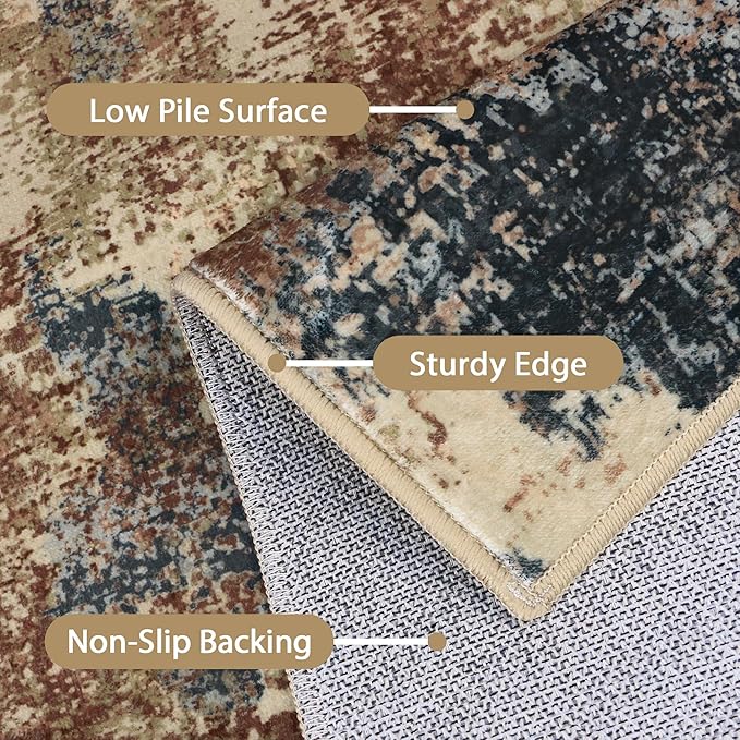 Area Rugs 10x12 for Living Room Bedroom, Modern Abstract Machine Washable Rug, Large Soft Low Pile Floor Cover with Non Slip Backing for Dining Room, Stone Rust