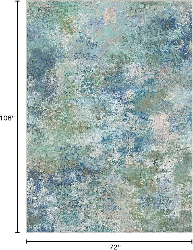 Area Rugs 6x9 Machine Washable Area Rug for Bedroom Living Room Dining Room, Large Modern Abstract Soft Rugs, Indoor Low Pile Carpet with Non Slip Rubber Backing, Abstract Blue Green