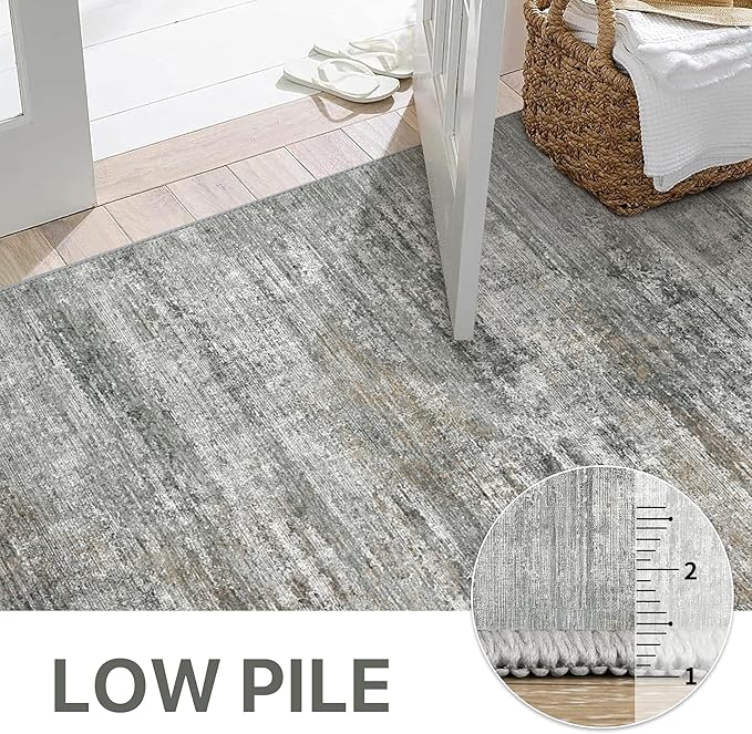 Area Rugs 9x12 for Living Room Bedroom, Modern Abstract Machine Washable Rug, Large Soft Low Pile Floor Cover with Non Slip Backing for Dining Room, Ash Gray Brown