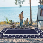 GENIMO 8' x 16' Outdoor Rug Waterproof for Patio, Foldable Reversible Plastic Straw Area Rugs Mat for Rv Decor, Outside Carpet for Camper, Deck, Picnic, Beach, Balcony, Porch, Blue & White