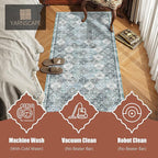 2'6'' x 8' Washable Area Rug - Low Pile Soft Vintage Indoor Rug for Living, Dining or Bedroom - Lightweight Carpet with Non-Slip Backing - Foldable for Easy Placement, Ocean Blue