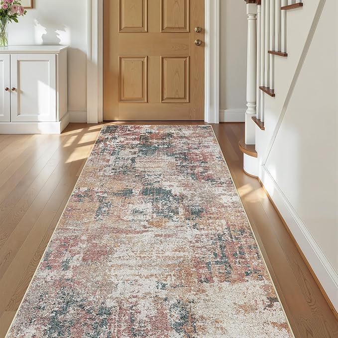 Tortania 3x12 Runner Rug for Entryway: Neutral Washable Soft Thin Area Rugs - Non Slip Indoor Carpet for Hallway Living Room Bedroom Dining Room Office Nursery Home Floor Decoration - Colorful Multi