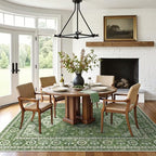 GENIMO Washable Rug 6X9 Area Rugs for Living Room Bedroom, Machine Washable Area Rug, Print Vintage Tribal Aesthetic Carpet, Low Pile Mat with Non Slip Rubber Backing, Distressed Green