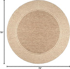 nuLOOM 6'7" Round Outdoor Area Rug, Casual Design With Striped Border, Stain Resistant, Highly Durable, For Patio, Balcony, Bedroom, Living Room, Dining Room, Bathroom, Light Brown