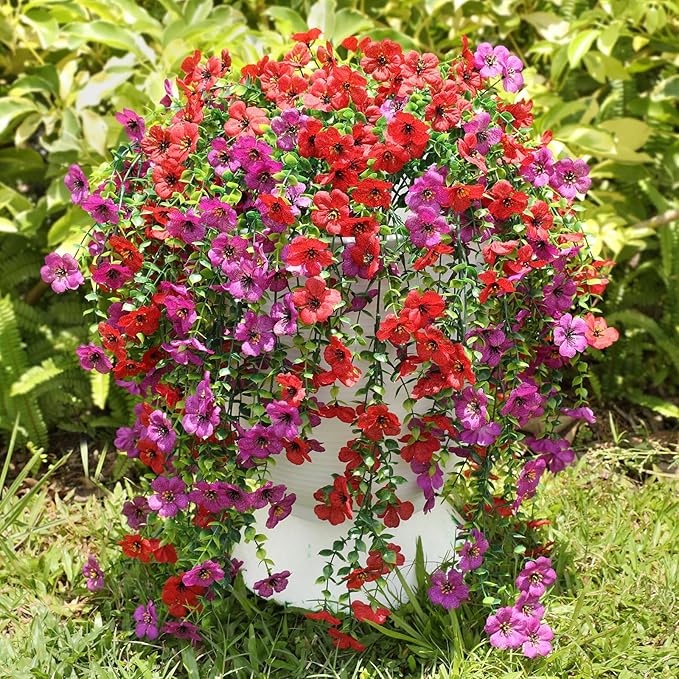 Artificial Hanging Flowers for Outdoors Faux Plants for Spring Summer Decoration,6 Bundles UV Resistant Realistic Silk Flowers Indoor Outside Garden Porch Patio Balcony Yard Farmhouse