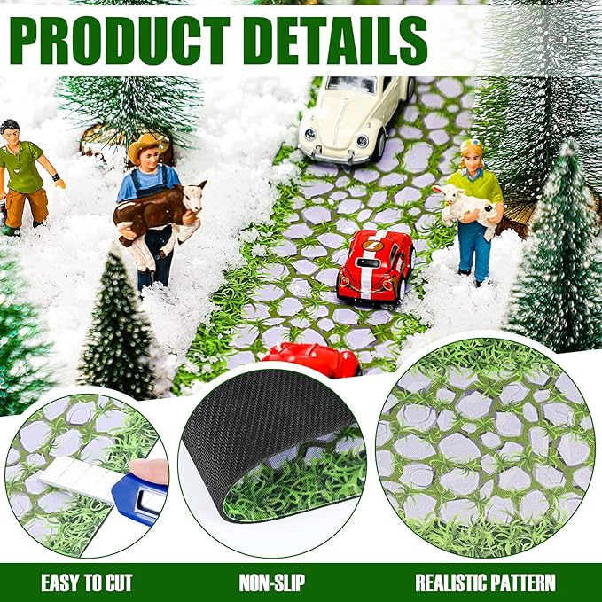 Jetec 2 Pcs Christmas Village Accessories Christmas Brick Snow Road Village Street Mat Decorations Snow Brick Mat for Home Garden Landscape, 4.7 x 47.2 Inch (Classic Style)