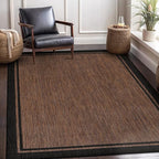 CAMILSON Indoor Outdoor Rug, 5x7 Bordered Nut Brown Black Modern Area Rugs for Indoor and Outdoor Patios, Kitchen and Hallway Mats, Washable Porch Deck Outside Carpet (Bordered Nut Brown Black, 5 x 7)