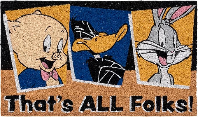 Gertmenian Looney Tunes Coir Doormat - 2x3 Welcome Mat (2-Pack), Ideal for High Traffic Areas in Front Door, Garage, Entryway - Warner Bros. Doc/Folks, 80029