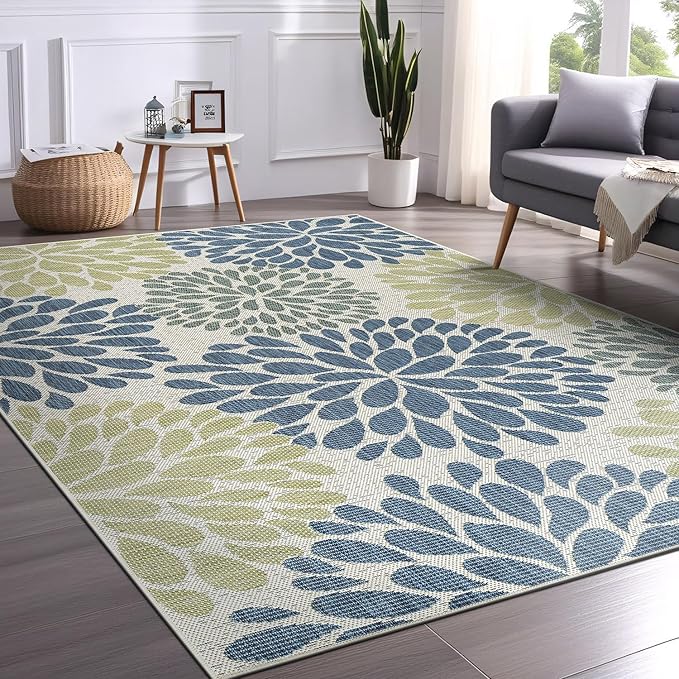 Beverly Rug Outdoor Rug 10x14 Modern Exotic Tropical Leaf Area Rugs for Indoor and Outdoor Patio Deck Porch Garden Water Resistant Washable Outside Carpet (10 x 14 Olive)