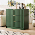 Green Fluted Dresser for Bedroom, 32 Inch Wide Nightstand with Large Drawer, 3 Drawer End Table for Bedroom, Living Rooms, Offices, and Entryways
