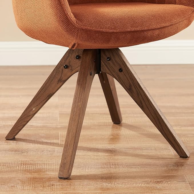 Art Leon Desk Chair No Wheels, Mid Century Modern Office Chair, Swivel Accent Chair with Oak Wood Legs, Fabric Upholstered Arm Chair, Caramel