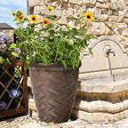 Worth Garden 2-Pack 16" Large Round Planter - Weave Pattern Lightweight Plastic Plant Pot 16" x 17.5" for Indoor Outdoor Use - Decorative Containers for Front Porch Home Yard Deck Patio - Dark Brown