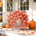 Ivydale Artificial Faux Mums Fall Flowers for Outdoor Outside Decoration, 2 PCS Fake Hanging Flowers Silk Morning Glory Plants with Eucalyptus for Home Garden Decor (Fall Orange+Light Orange)