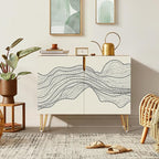 SIGNWIN Sideboard Buffet Cabinet, Kitchen Storage Cabinet with 2 Doors, Duotone Black Geometric Landscape, Cupboard Console Table for Dining Room - 35" L x 18" W x 29" H