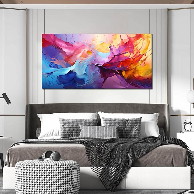 GUGIKA Abstract Wall Art for Living Room, Colorful Canvas Wall Decor for Bedroom, Picture Print, Size 48x24 Inches
