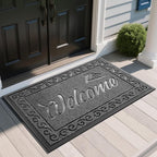 Yimobra Welcome Mat, Heavy Duty Sturdy Door Mats for Home Entrance Outdoor Indoor, Front Doormat for Outside Patio Floor Entry Porch Garage Office, Waterproof, Low Profile, 47X32 Inches, Black Grey