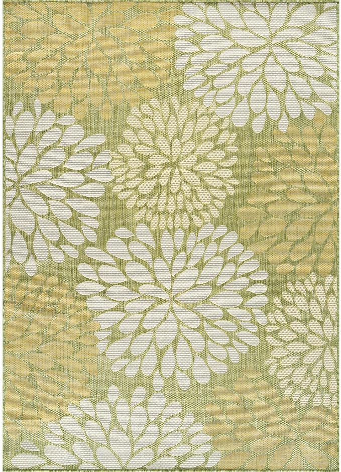 Beverly Rug Outdoor Rug 9x12 Modern Exotic Tropical Leaf Area Rugs for Indoor and Outdoor Patio Deck Porch Garden Water Resistant Washable Outside Carpet (9 x 12 Green)