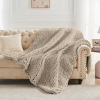 Carriediosa Chunky Knit Throw Blanket 50" X 60", 100% Hand Made Large Chenille Loop Yarn Soft Fluffy Throws for Couch Sofa Bed, Big Crochet Cozy Heavy Thick Cable Woven Blankets, Taupe