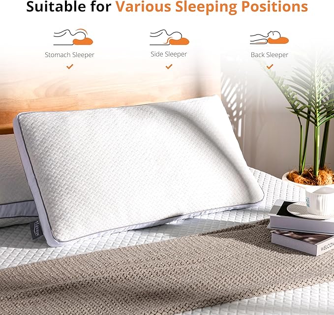 Shredded Memory Foam Pillows, Bed Pillows for Sleeping, Standard Pillow for Side Back Stomach Sleepers, Neck Support Pillow with Washable Removable Cover(28"x 16",1 Pack)