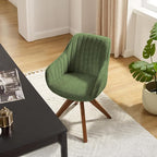 Art Leon Office Chair No Wheels - Mid Century Modern Desk Chair, Swivel Accent Chair with Oak Wood Legs, Fabric Upholstered Arm Chair, Green