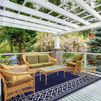 GENIMO Outdoor Rug Waterproof for Patio Decor, 5'x8' Reversible Plastic Straw Rug Carpet, Camping Mats for Outdoor, RV, Backyard, Deck, Balcony, Picnic, Blue & White