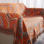 Boho Throw Blanket for Couch Sofa Bed, 100% Cotton Woven Quilt with Tassel 60”x80”, Super Soft Muslin Blanket with Oriental Universe Printed, Decorative Reversible Bed Blanket/Cover for All Seasons