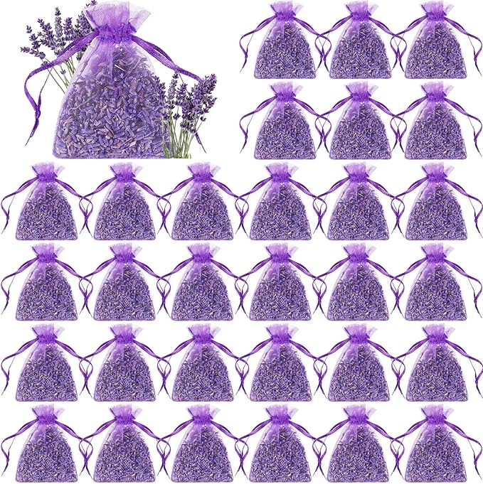 Reginary 30 Pack Lavender Sachets Bags Bulk for Drawers and Closets Home Fragrance Sachet Dried Lavender Flower for Wedding Bridal Shower Favors