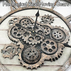 DORBOKER 24" Large Wall Clock with Moving Gears,Oversize Vintage Industrial Rustic Farmhouse Clocks for Living Room Decor Office Home,Solid Wood Retro Metal HD Tempered Glass Cover,Desert Beige
