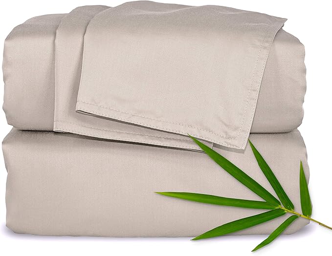 Full Sheets by Pure Bamboo, Genuine 100% Organic Viscose Derived from Bamboo Bed Sheet Set, Luxuriously Soft & Cooling, Double Stitching, Lifetime Quality Promise (Full, Sand)