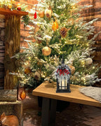 iStatue Metal Black Christmas Lantern with Flameless Candle, 14'' Modern Farmhouse Decor Festive Holiday Rustic Home Gifts for Indoor / Outdoor (Xmas)