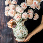 Enra Large Vintage Green Ceramic Vase and Pitcher for Home Decor, 9.7 Inch Rustic Chinoiserie Decorative Vases, Green and Beige Ceramic Vases for Living Room, Kitchen, Office – Large Vases for Decor