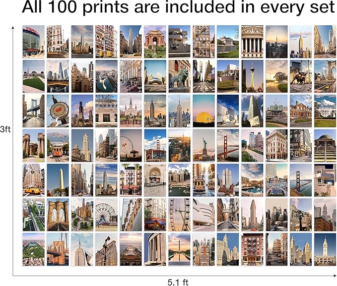 Y2K BOO Urban Wall Collage Kit - 100 Aesthetic Posters Featuring Famous American Cities & Landmarks, Trendy 4"x6" Prints for Teen Bedroom, Dorm Room & Apartment Wall Decor