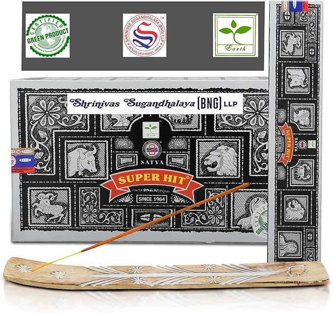 Satya Super Hit Incense Sticks, Satya Bng (Bangalore) 15gmx3 Pack (45 GMS) with Raajsee Insense Holder Bundle, Satya Nagchampa Natural