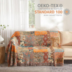 Boho Throw Blanket for Bed 90”x98”, 100% Cotton Woven Blanket for Couch Sofa, Ultra Soft 4-Layer Muslin Quilt with Patchwork Floral Printed, Farmhouse Bed Blanket/Cover for Living Room Decor