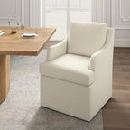 VKNOW Upholstered Dining Chairs Set of 4, Modern Kitchen Chairs Dinner Chairs with 4 Casters, Linen Armchair for Bedroom Reading Room Living Room, Beige