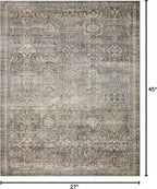 Loloi Layla Collection LAY-13 Antique/Moss 2'-3" x 3'-9" .13" Thick Accent Rug, Soft, Durable, Vintage Inspired, Distressed, Low Pile, Non-Shedding, Easy Clean, Printed, Living Room Rug