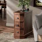 Nightstand with Charging Station, Vintage Wood End Table with 3 Drawer, Victoria Narrow Side Table, Slim Bedside Tables for Bedroom, Pre-Installation, Brown