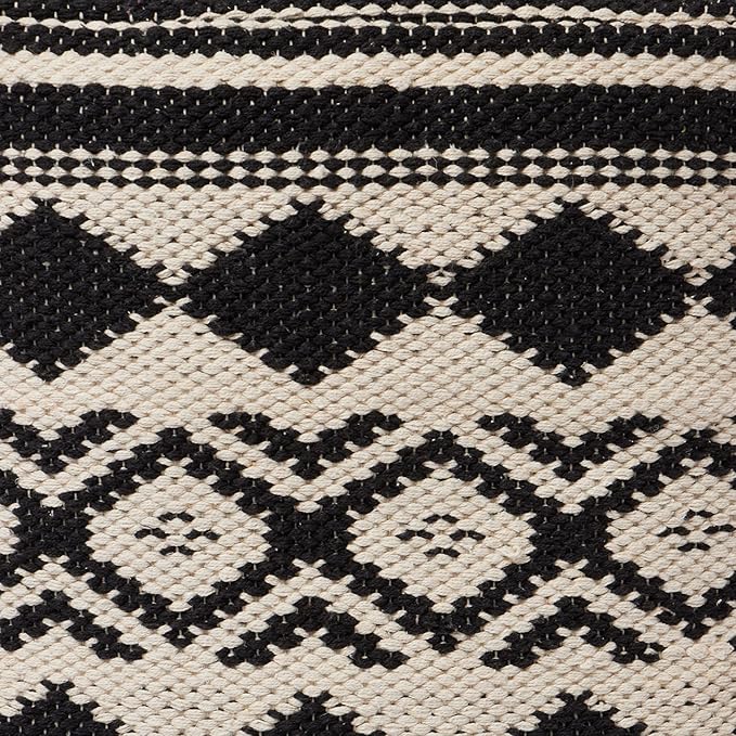 REDEARTH · Tufted Pouf Ottoman with Filler Textured Storage Cube Bean Bag Pouffe Footrest for Living Room, Bedroom, Nursery, Kidsroom; 100% Cotton (17.5"X17.5"X17.5", Linear Diamond Black)