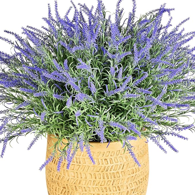 UV-Resistant Artificial Lavender Flowers – Certified Fade-Proof Outdoor Decor – Realistic Purple Fake Plants Faux Greenery for Patio, Garden, and Landscaping