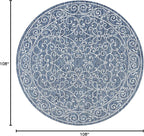 JONATHAN Y Vintage Filigree Indoor Outdoor Round Area Rug 9 Ft Navy/Gray, Charleston Textured Weave for Backyard, Patio, Porch, Easy-Cleaning, High Traffic, Pet-Friendly, Non-Shedding (SMB106D-9R)