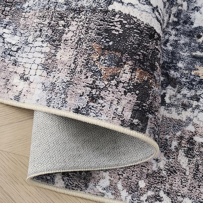 Rugcomf Modern Abstract 5'x7' Area Rugs - Machine Washable, Non-Slip Low Pile Boho Carpet for Living Room, Bedroom, Dining Room, Farmhouse, Kids Playroom, Office - Brown