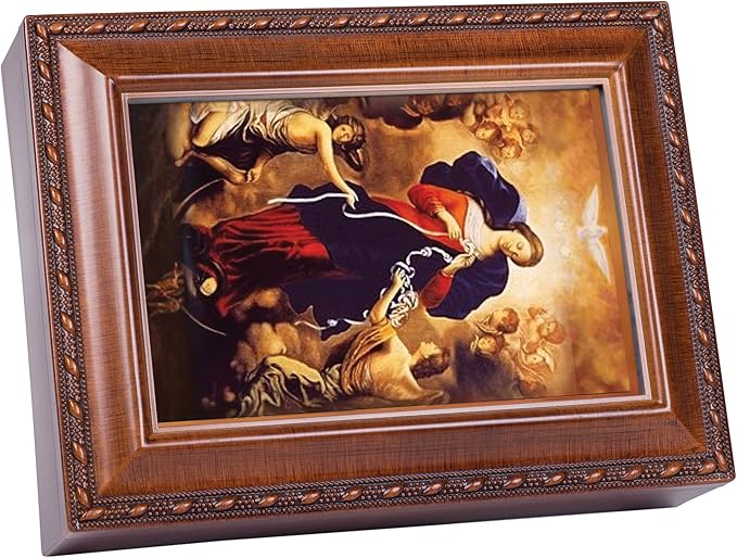 Mary Undoer of Knots Wood Finish Jewelry Music Box Plays Ave Maria