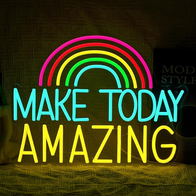 Make Today Amazing Neon Sign Wall Decor Dimmable Rainbow Neon Light USB Powered Motivational Word Led Light Sign for Bedroom Classroom Cafe Bar Birthday Party Wedding